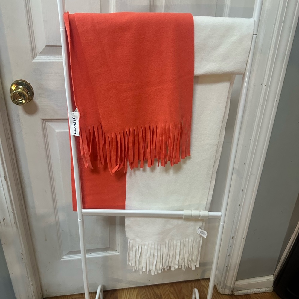 Old Navy Orange and White Fringe Scarves